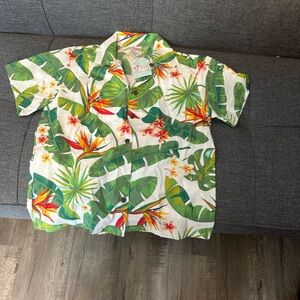 Tropical Kids Button Down Shirt - Green and White